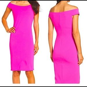Eliza J Hot Pink Off the Shoulder Sheath Dress
